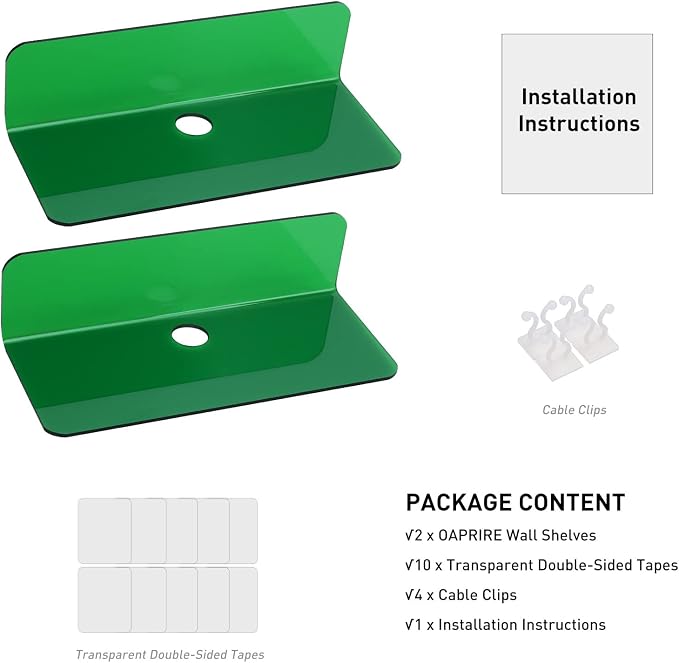 OAPRIRE Acrylic Floating Wall Shelves Emerald, No Drill, 9 Inch 2 Pack | Strong - Image 8