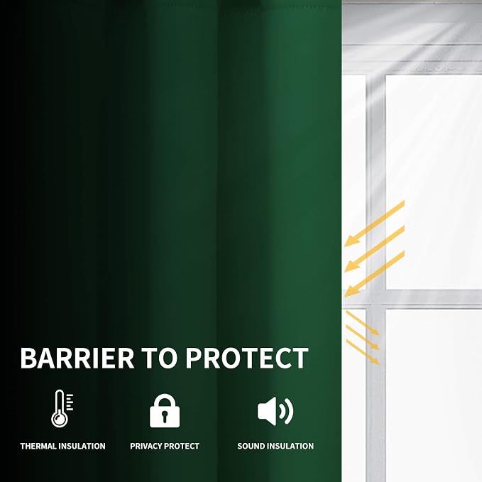 Easy-Going Thermal Grommet Blackout Curtains, 2 Panels 52x84 in, Dark Green | - Image 2