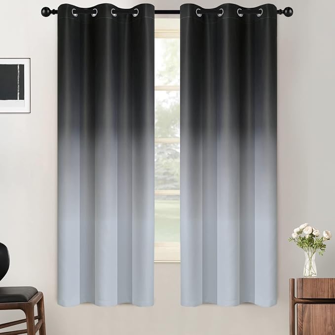 SimpleHome Black to Grey White Ombre Room Darkening Curtains 63 Inch | Curtains by SimpleHome