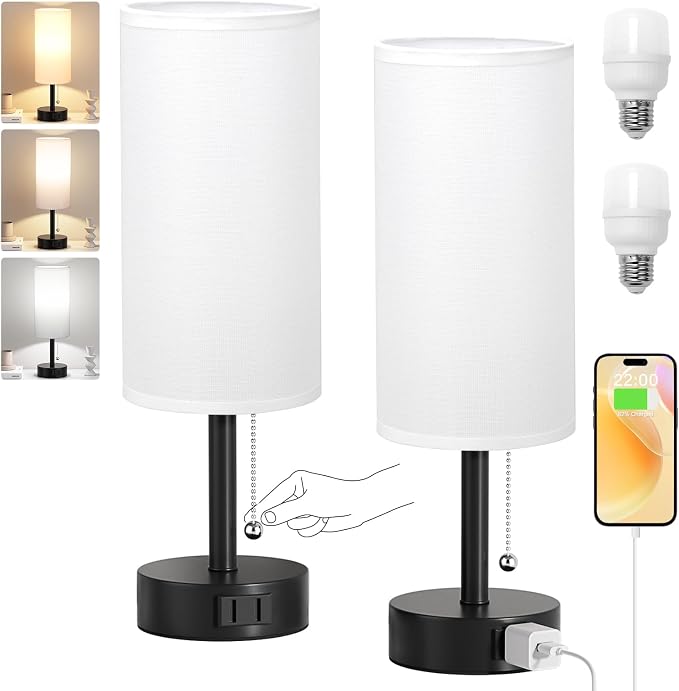 White Bedside Table Lamps Set of 2 - Image 7