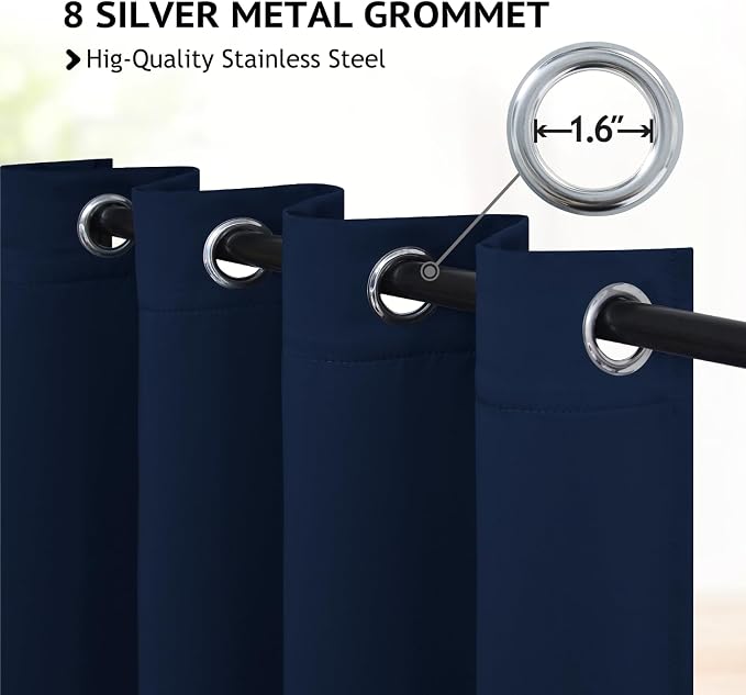 COSVIYA Grommet Blackout Room Darkening Navy Blue Curtains 96 inch Long | Thick - Image 2