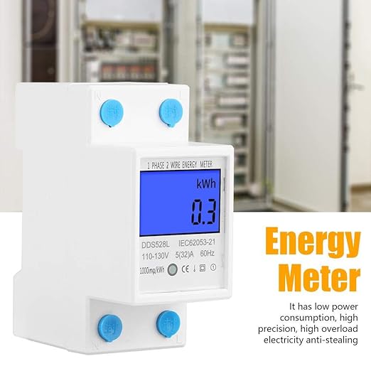 Electric Power Meter, Kilowatt Meter, Digital Energy Meter, Voltage Testers 5-32A 110-130V 60Hz LCD Backlight Single Phase Energy KWh Meter DIN Rail Mounting