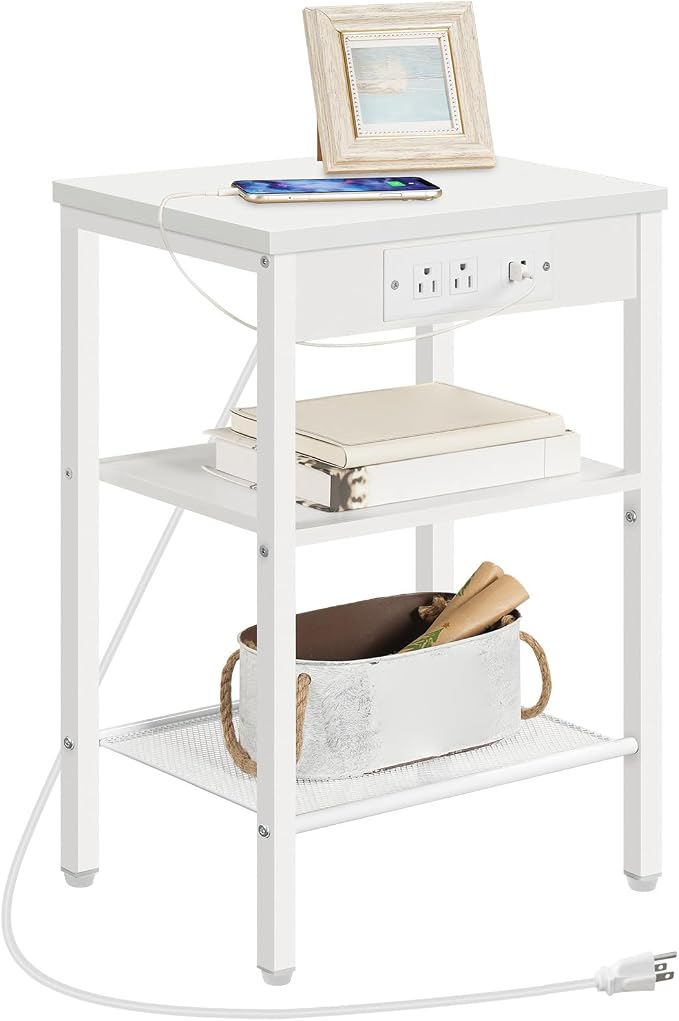 HOOBRO Side Table with Charging Station and USB Port, Small End Table by HOOBRO