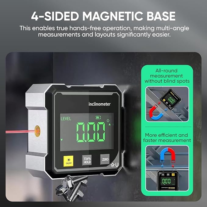 Saker Digital Angle Finder Protractor Tool,Precision Angle Measuring Tool, 360° Digital Protractor with Magnetic Back, High-Visibility LCD Screen for Woodworking, Metalworking & Masonry (3 packs)
