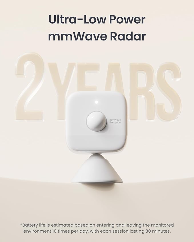 SwitchBot Smart mmWave Radar Motion Sensor, Bluetooth Presence Sensor with Dynamic Detection & Zone Positioning, Compatible with Alexa, HomeKit & Apple Home via SwitchBot Hub, 2-Year Battery Life