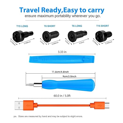 Replacement Ring Screwdriver Bit Set Blue & 20Pcs Doorbell Screws T6 T15 & Charger Charging Cable Cord for Video Doorbell, Video Doorbell 2 3 Pro Accessories & Elite Fits All Ring Video Doorbell Kit