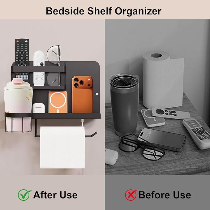 Bcareself Bedside Wall Organizer, Floating Bedside Shelf Wall Mount, Dorm Room - Image 4