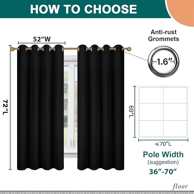 Diraysid 100% Blackout Curtains Black Linen Curtains - Image 4