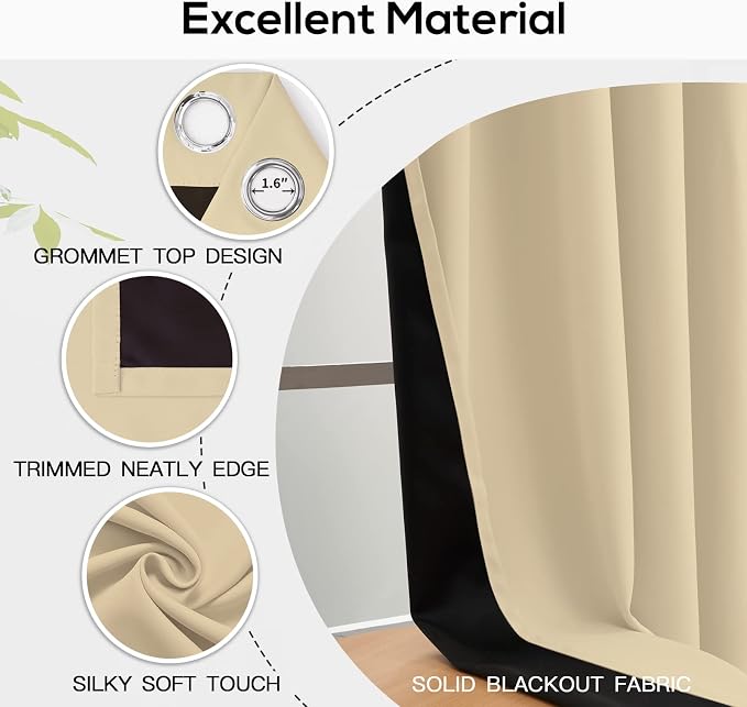Yakamok Beige Blackout Curtains 63 inches Long - Image 4