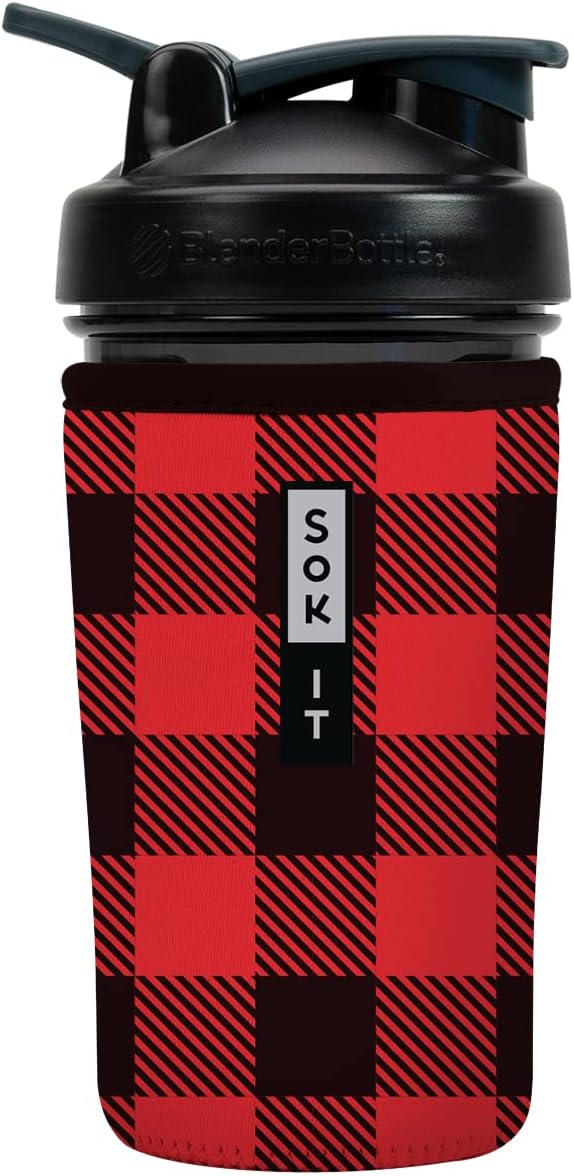 Sok It BotlSok Protein Blender Shaker Bottle Sleeve Insulated Neoprene Cover (Buffalo Check, Fits 24oz Blender)