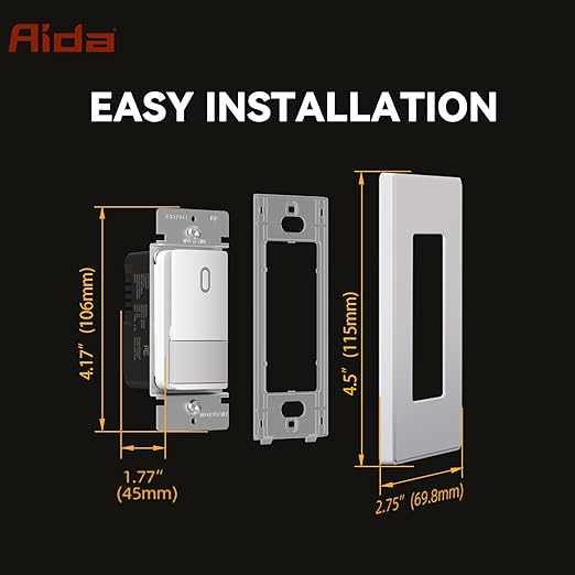 AIDA Single Pole Motion Sensor Light Switch w/Neutral Wire - 120° PIR Infrared Activation - CFL/LED/MLV/INC/HAL/Fan Compatible - UL Certified - 1 Pack,Matte White