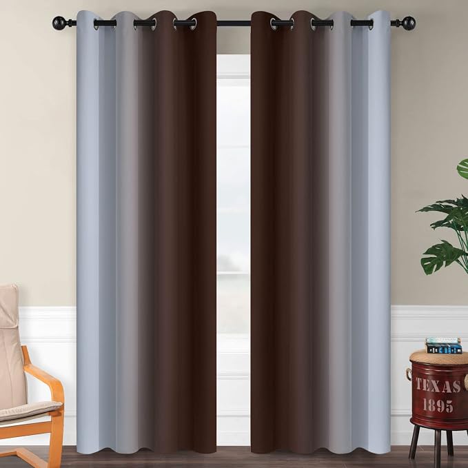 SimpleHome Ombre Brown to Grey White Curtains - Image 2
