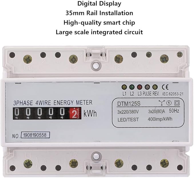 Energy Consumption Digital Electric Power Meter 3 Phase KWh Meter Smart Class 1 Power Measurement Device 220/380V 20-80A Rail Type Installation