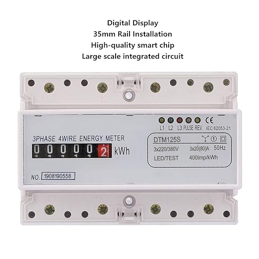 MOUMOUTEN 220 380V 20 80A Digital Electric Power Meter, 3 Phase KWh Meter, Energy Consumption Monitor, DIN Rail Installation, for Industrial and Commercial Use