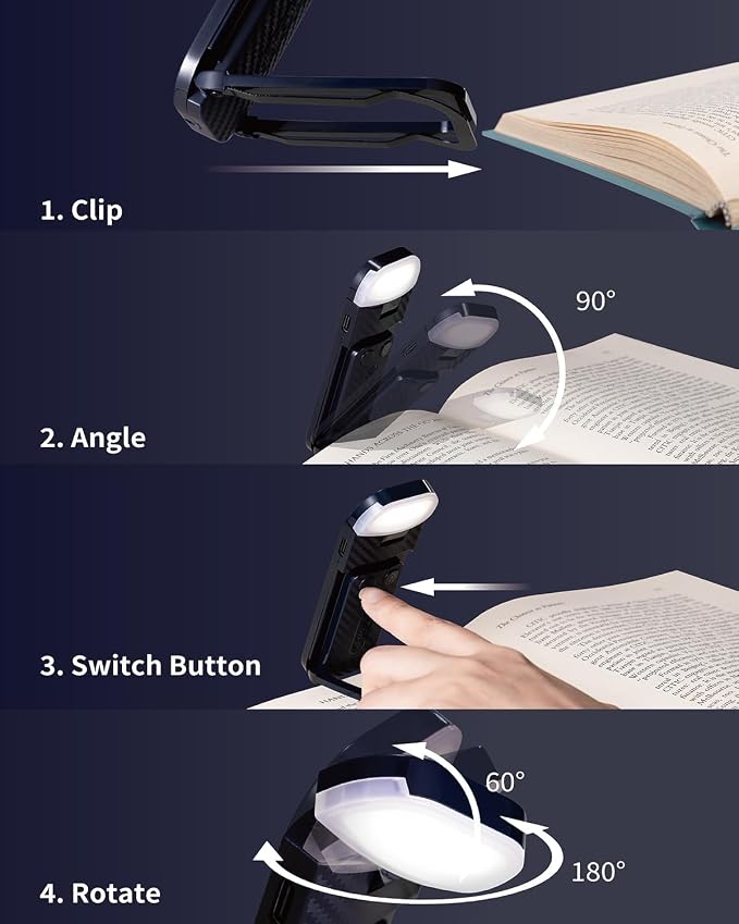 HEMONNKAM Book Reading Light, Rechargeable Clip on Booklight, Eye Caring 3 - Image 5