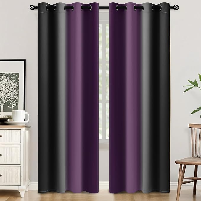 SimpleHome Ombre Purple and Black Room Darkening Curtains 84 inches Length | - Image 2