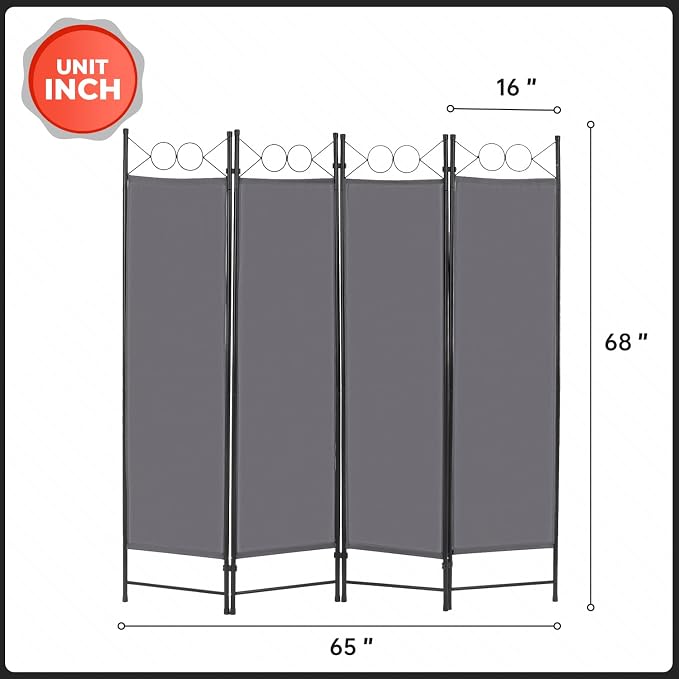 4 Panel Room Divider 6FT Steel Frame Screen Folding Privacy Divider - Image 7