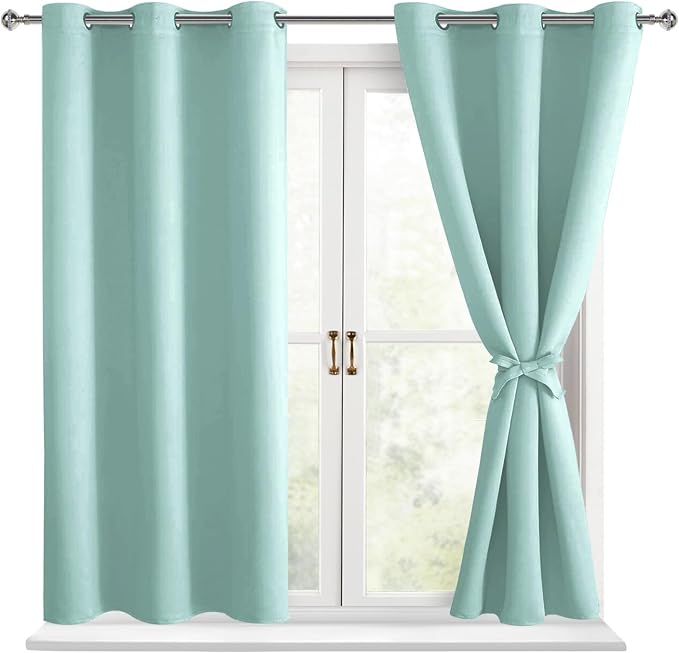 Short Blackout Curtains for Bedroom, 2 Panels, 38 x 45 Inch | Thermal Insulated by Hiasan