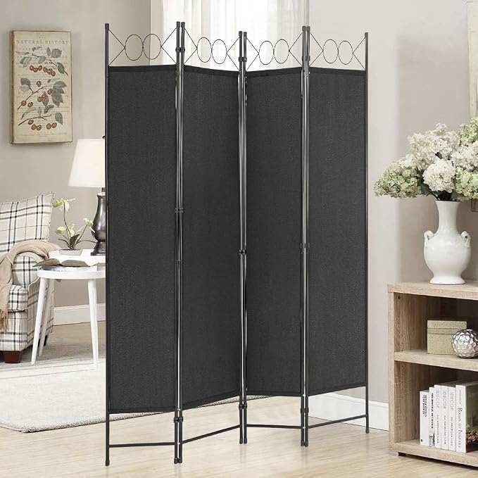4 Panel Room Divider 6.8FT Steel Frame Screen Folding Privacy Divider - Image 2