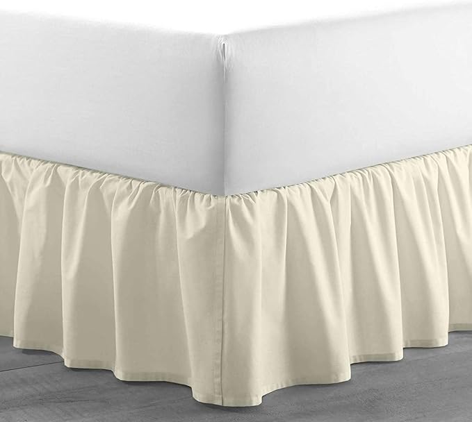 Ivory Solid Ruffled Bed Skirt Twin-XL-6 Inch Drop Split Corner, Microfiber Bedskirt with Platform Three Sided Coverage