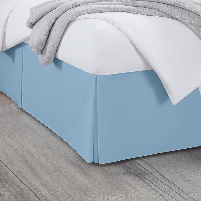 Queen Bed Skirt, Luxury 18 Inch Drop Light Blue Pleated Bed Skirt, Double Brushed Microfiber, Box Pleat Design, Wrinkle & Fade Resistant, Easy Fit Tailored Bedskirt for Queen Size Beds
