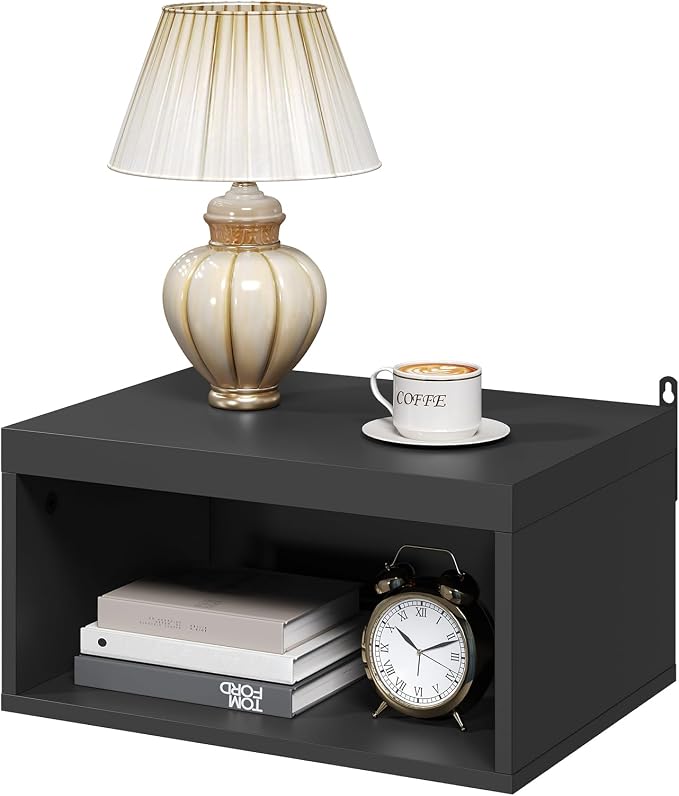 MAHANCRIS Floating Nightstand Set of 2, Wall Mounted Bedside Table | Black - Image 8