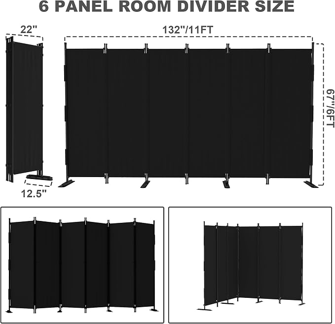 6 Panel Room Divider, 6ft Folding Screen Portable Wall Partition Room Divider - Image 5