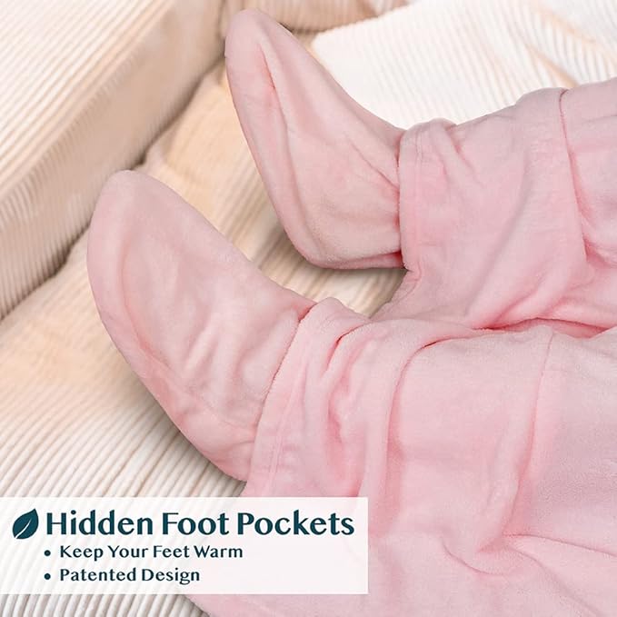 PAVILIA Fleece Blanket with Sleeves, Foot Pockets for Women Men Adults, Plush Wearable Blanket Throw Wrap, Warm Snuggle Blanket Robe, Cozy Gift Ideas Wife Mom, Light Pink