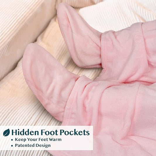 PAVILIA Fleece Blanket with Sleeves, Foot Pockets for Women Men Adults, Plush Wearable Blanket Throw Wrap, Warm Snuggle Blanket Robe, Cozy Gift Ideas Wife Mom, Light Pink