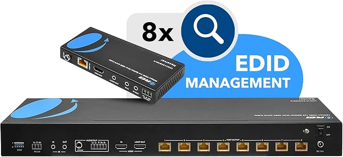 OREI 1x8 HDMI Extender Splitter HDBaseT 4K, Multiple Over Single Cable CAT6/7 4K@60Hz 4:4:4 HDCP 2.2 with IR Remote EDID Management, HDR - Up to 400 Ft - Loop Out - Low Latency - (UHD18-EXB400-K)