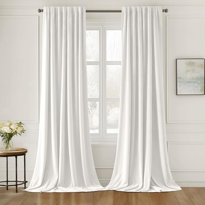 MIULEE White Velvet Pinch Pleat Blackout Curtains W52 X L108 Inches | 2 Panels by MIULEE
