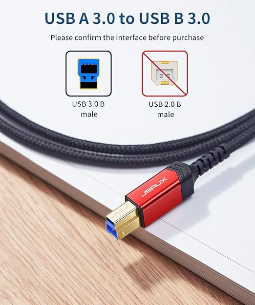 USB B 3.0 Cable, JSAUX USB A Male to B 3.0 Male (6.6ft/2M) USB 3.0 Type B Upstream Cord Nylon Braided Compatible with Docking Station, External Hard Drivers, Scanner, Printer and More(Black)