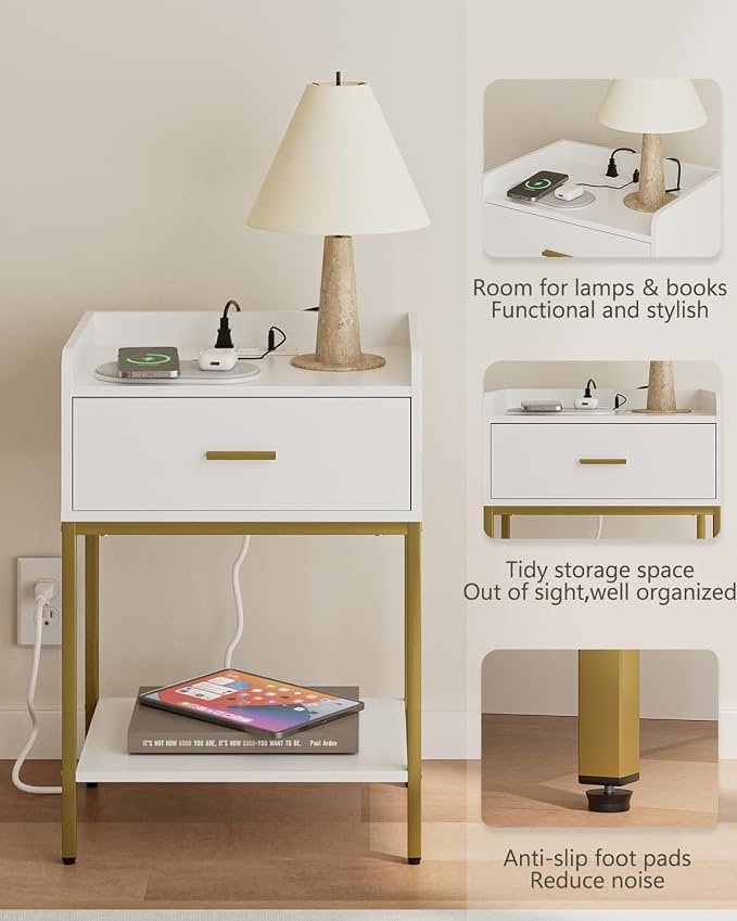 Nightstand with Charging Station, 3-Tier Bedside Table - Image 6