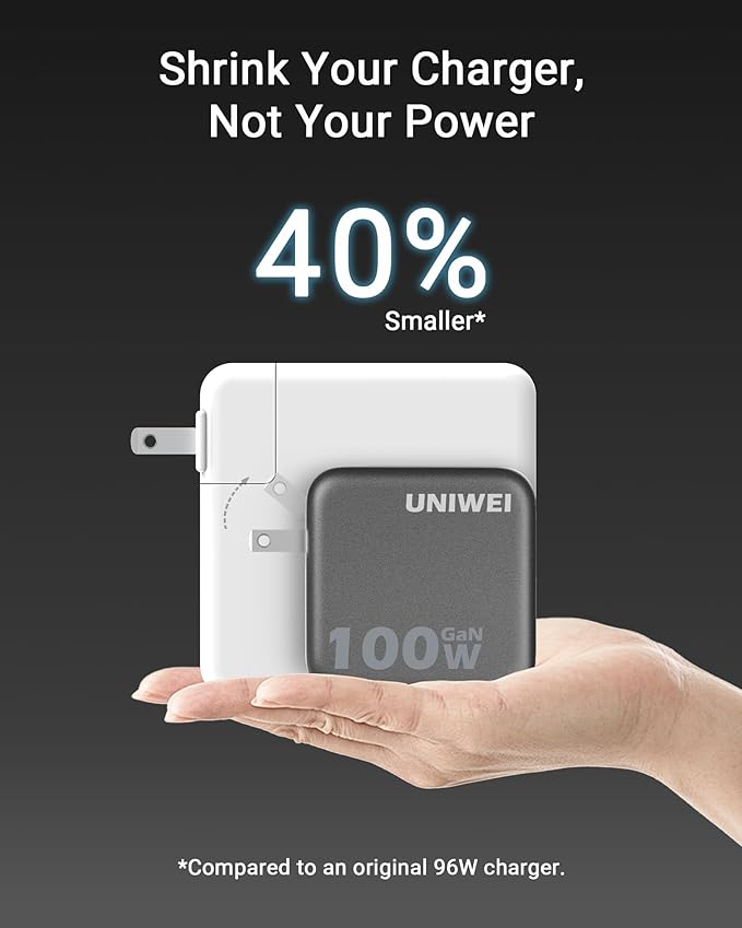 UNIWEI 100W USB C Charger Block, 4-Port GaN and Ultra-Compact Wall Adapter, for MacBook, iPhone 17/16 Series, Samsung Galaxy, Pixel, and More
