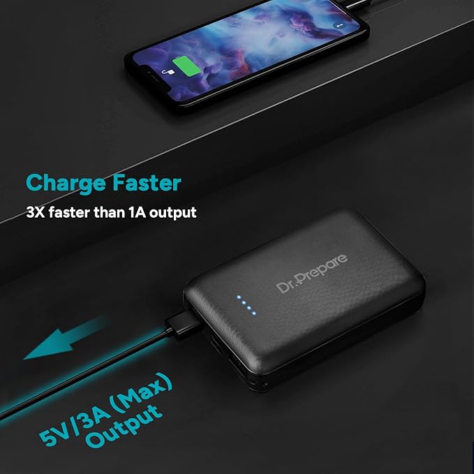 DR.PREPARE 10000mAh Heated Vest Battery Pack with Dual USB Outputs & Type C in/Output, 5V 3A Power Bank for Heated Jacket, Ultra-Compact Portable External Battery Charger, Eye Mask, iPhone, iPad