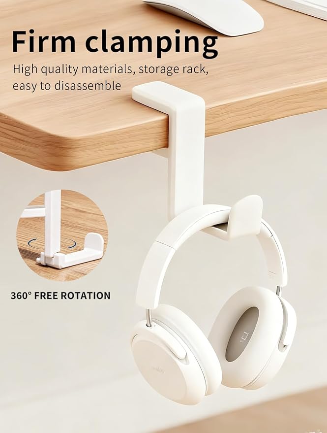 STEARBOR Headphone Hook，Under Desk Headphone Holder with 360-Degree Adjustable Rotation，PC Gaming Headset Holder