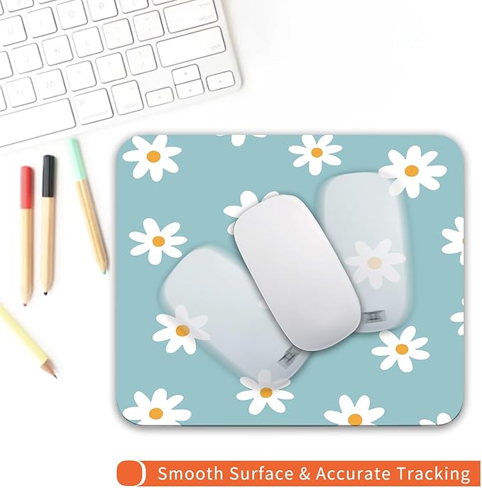 Armanza Square Mouse Pad Little Daisy,Personalized Premium-Textured Custom Mouse Mat Design,Washable Mousepad Cloth,Non-Slip Rubber Base Computer Mouse Pads for Wireless Mouse
