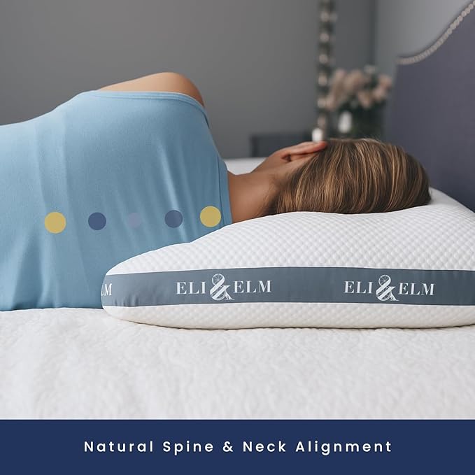 Eli & Elm | Best Ergonomic Side Sleeper Pillow for Neck Pain. Supportive Cooling Latex Fill with Luxury Breathable Cover. U-Shape Contoured Design. Queen Size Bed Pillow. (Pillow & Pillow Case)