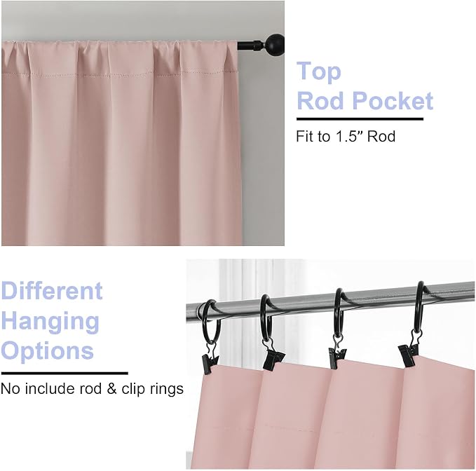 Simplebrand Ava Blush Short 24 Inches Blackout Curtain 2 Panels Set, Half - Image 4