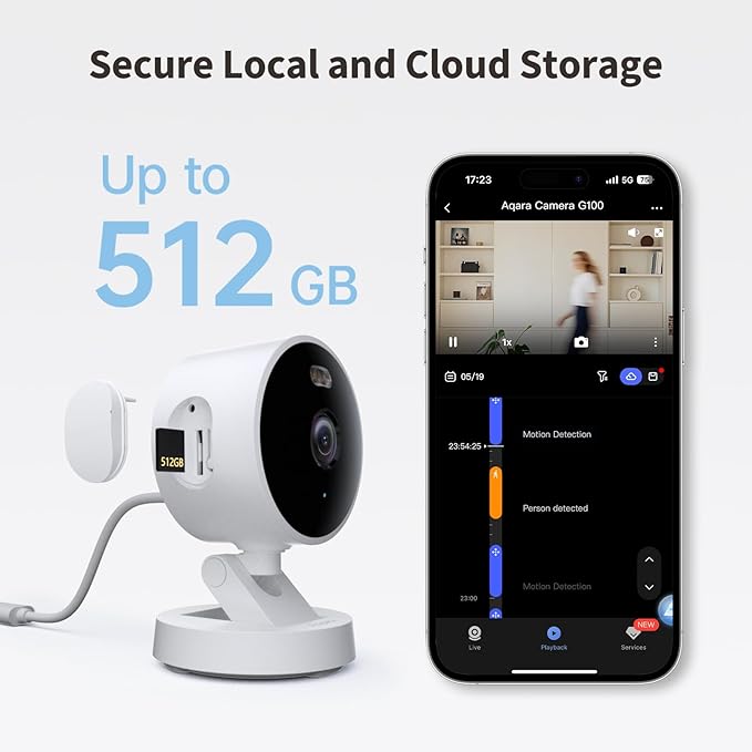 Aqara G100, 2K Indoor/Outdoor Security Camera, HomeKit Secure Video, 2-Way Audio, Spotlight Color/IR Night Vision, AI Detection, 140° FOV, Wi-Fi 6, Supports HomeKit, Alexa, Google and IFTTT, Black