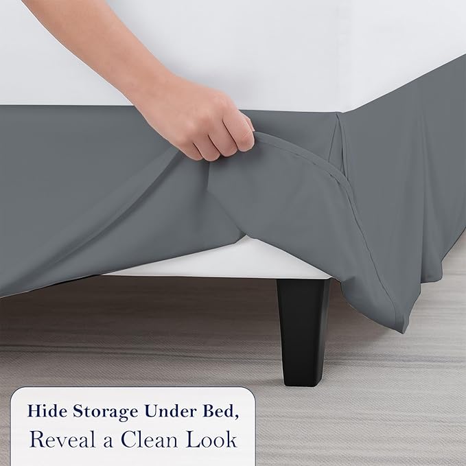 Full Bed Skirt, Luxury 18 Inch Drop Dark Grey Pleated Bed Skirt, Double Brushed Microfiber, Box Pleat Design, Wrinkle & Fade Resistant, Easy Fit Tailored Bedskirt for Full Size Beds