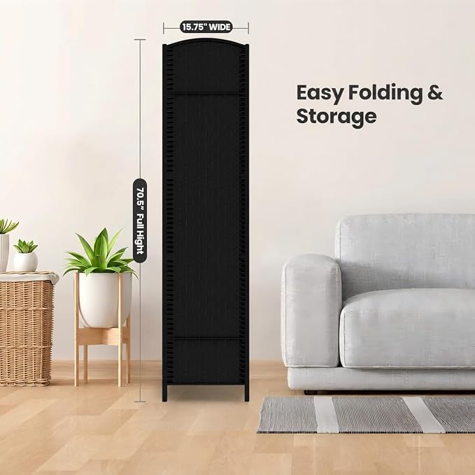 4 Panel Folding Room Divider, Woven Privacy Screen, handcrafted diamond pattern - Image 7