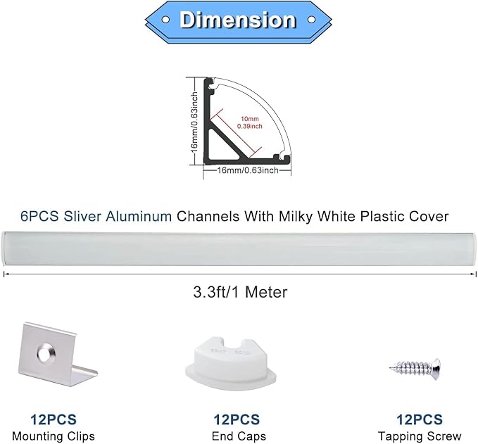 VST 20pack 3.3ft LED Channel, V Shape Led Diffuser Channel, LED Aluminum Channel System with Milky Cover, End Caps and Mounting Clips, Aluminum Profile for LED Strip Light Very Easy Installation