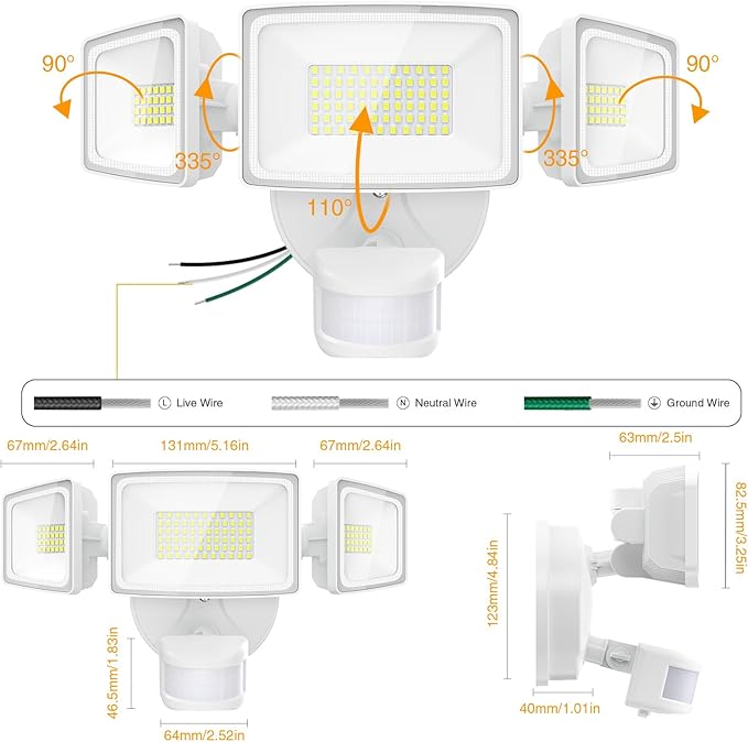 Onforu 2 Pack 75W LED Motion Sensor Outdoor Lights, 7000LM Dusk to Dawn Outdoor Lighting, 6500K Motion Detector Flood Light, IP65 Waterproof Hardwired LED Security Light for Yard Garage(White)