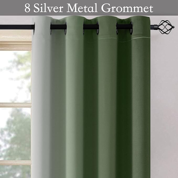 SimpleHome Ombre Sage Green to Grey White Curtains - Image 5