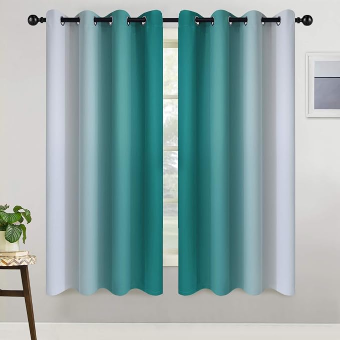 COSVIYA Grommet Ombre Teal Room Darkening Curtains 63 inch Long - Image 2