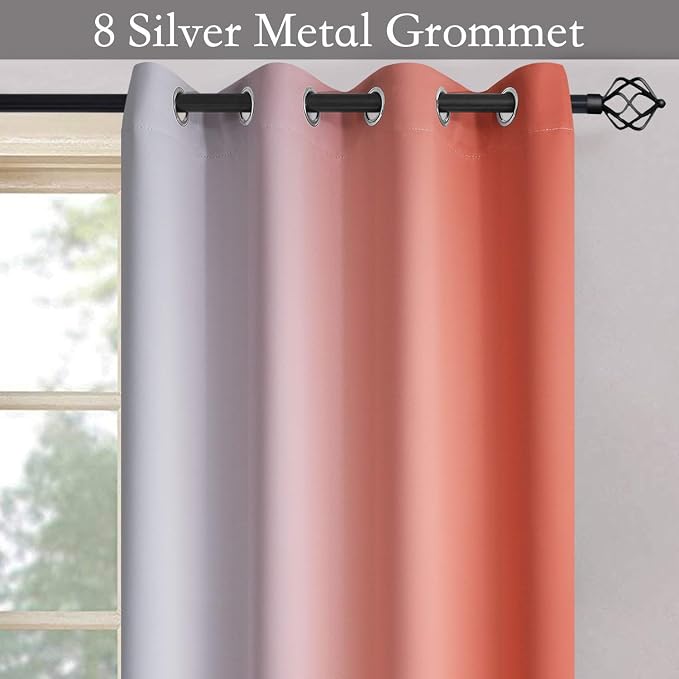 SimpleHome Ombre Coral to Grey White Curtains - Image 5