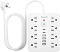 Bawmwim Surge Protector Power Strip - 8 Outlets(1250W/10A) 4 USB A（2 USB C, 6FT Flat Plug Extension Cord, Wall Mount Multi Plug Outlet Extender, ETL Listed for Home, Dorm Room