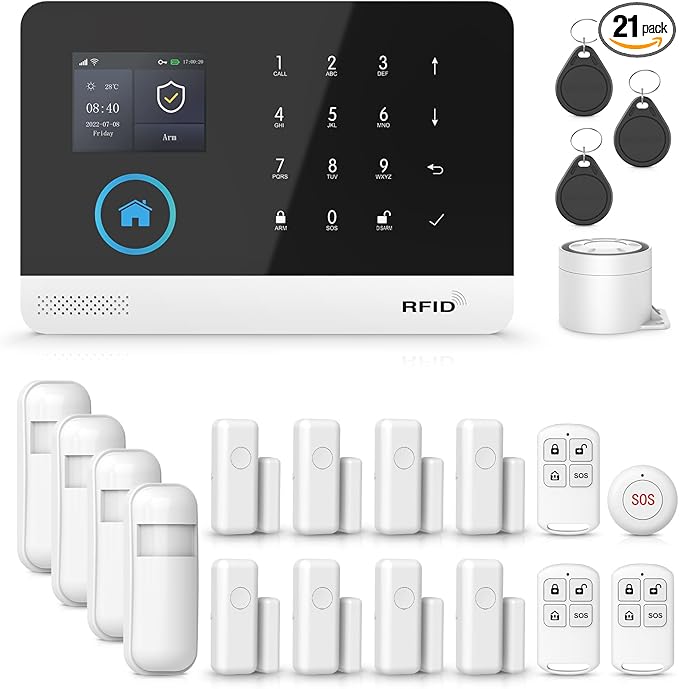 Alarm System for Home Security,Wireless Security System with WiFi+GSM/4G Phone App Control,Door/Window Sensors,SOS Button,Instant Alerts & Auto Alarm Dial,Compatible with Alexa NO Monthly Fees
