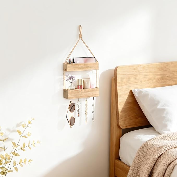 Mkono Bedside Shelf Organizer, Macrame Wall Hanging Room Decor - Image 2